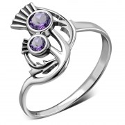 Amethyst Genuine Stone Thistle Silver Ring, r580